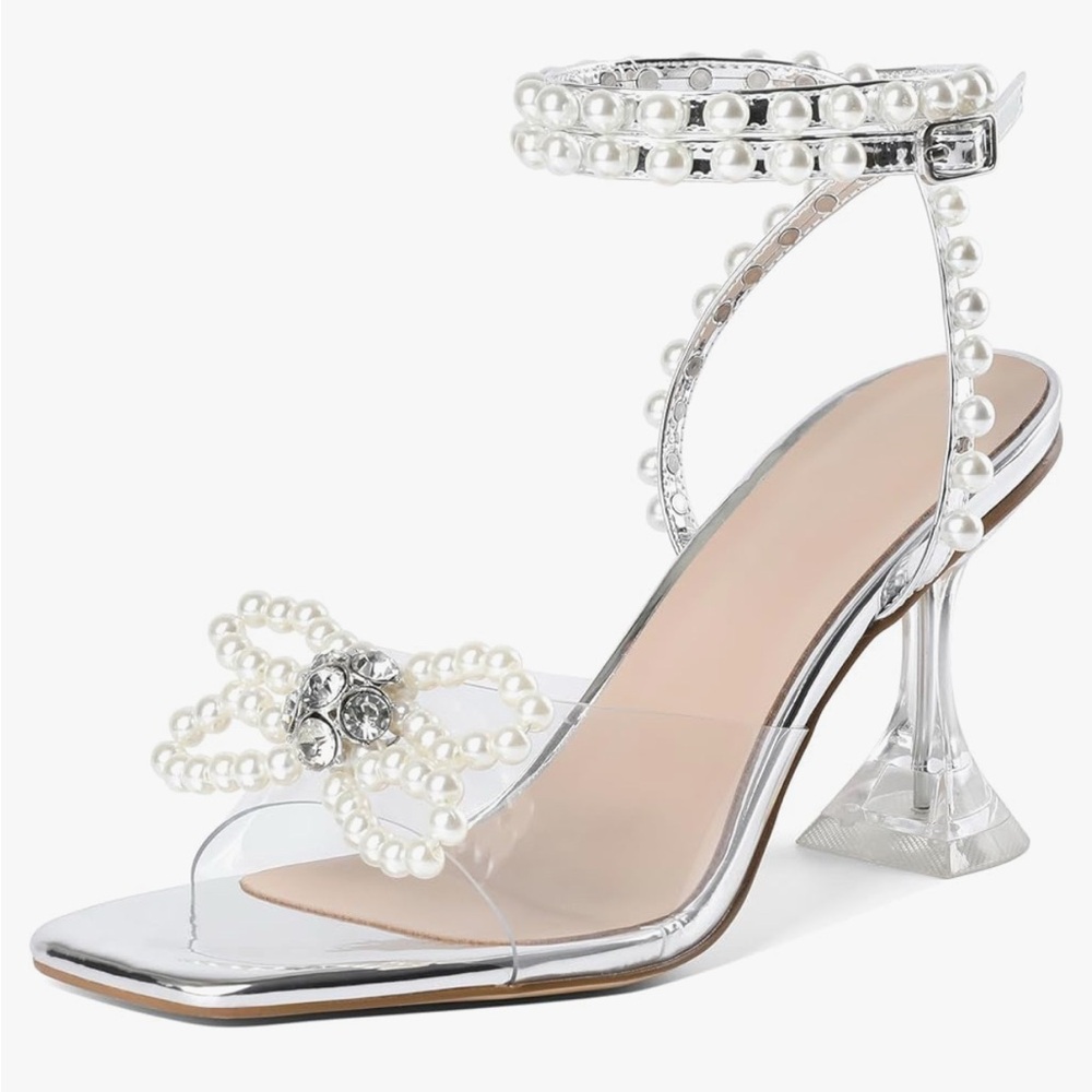 Pearl Embellished Silver Heels